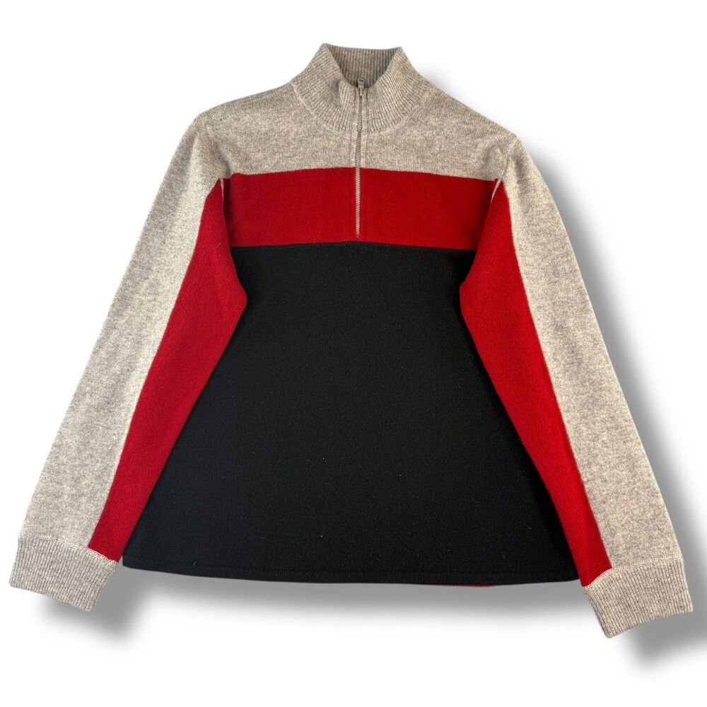 Y2K/90's Express Wool Block Red/Black Pull Over Zip Up Sweater Retro Streetwear